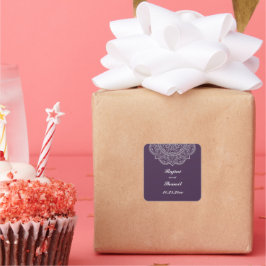 Pegatina Cuadrada Elegante Boda de la Paisley Indígena Blanca con be