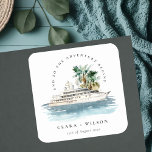 Pegatina Cuadrada Elegante Boda de la Palm Seascape del Barco de Cru<br><div class="desc">Colección temática de la Palm Seascape de Dusky Cruise Ship.- es un elegante guion Ilustracion acuático de cruceros acuarelas con palma y vegetación, perfecto para su boda de cruceros costeros y fiestas. Es muy fácil de personalizar, con sus datos personales. Si necesita cualquier otro producto o personalización que coincida, por...</div>