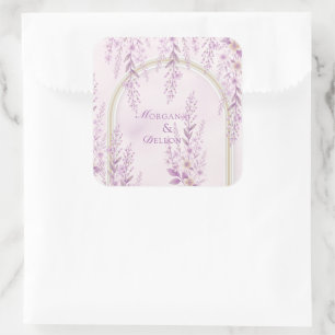 Pegatina Cuadrada Elegante Boda de Lavanda con Tono Rosado Suave