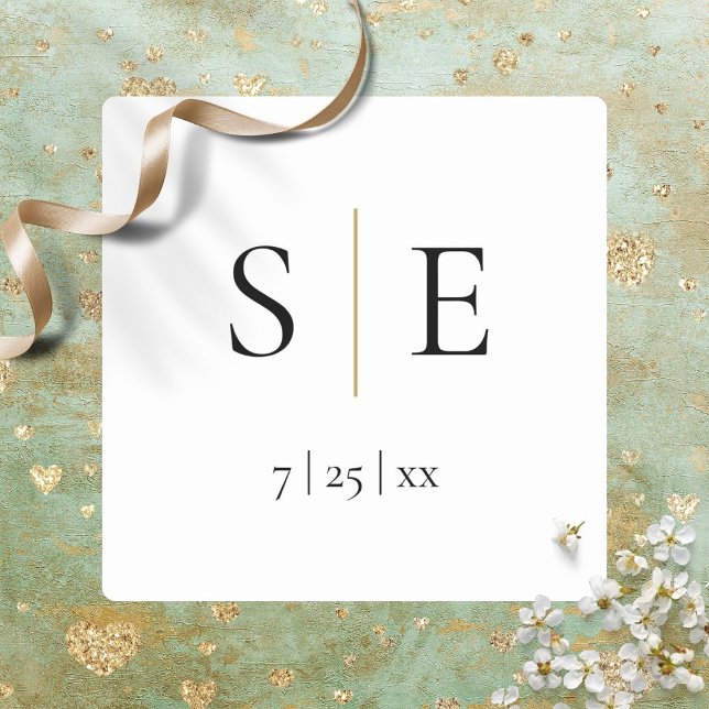 Pegatina Cuadrada Elegante Boda de Monograma Negro Oro (Elegant Gold Black Monogram Wedding Square Sticker)