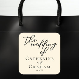 Pegatina Cuadrada Elegante Boda de tipografía Minimalista de marfil