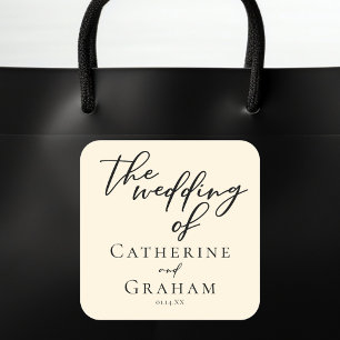 Pegatina Cuadrada Elegante Boda de tipografía Minimalista de marfil