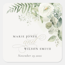 Pegatina Cuadrada Elegante Boda del Foliage Fern Eucalyptus Greenery