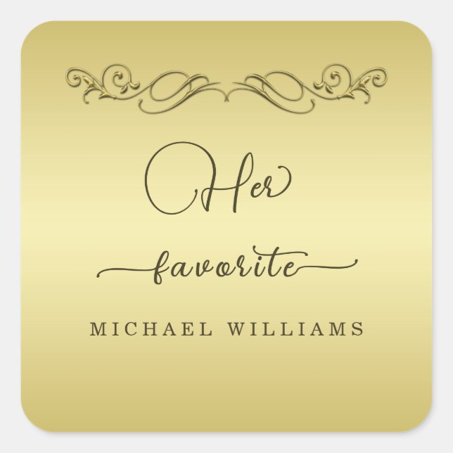 Pegatina Cuadrada Elegante boda del Ornate Gold de lujo (Anverso)