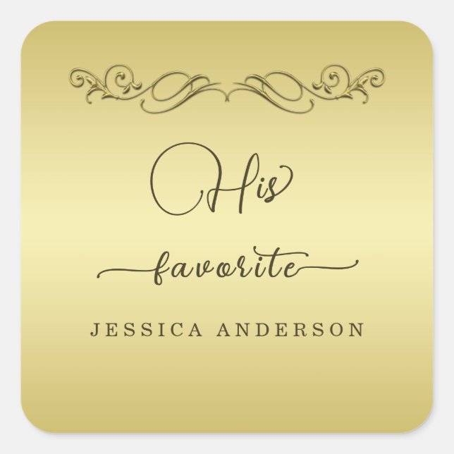 Pegatina Cuadrada Elegante boda del Ornate Gold de lujo (Anverso)