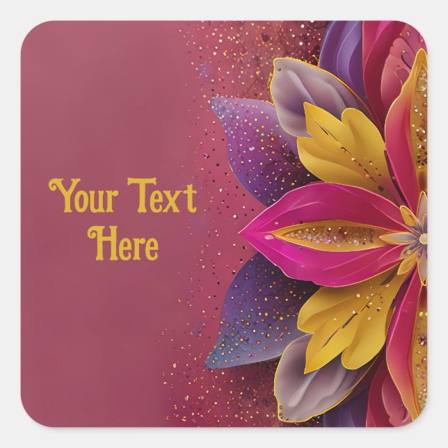 Pegatina Cuadrada Elegante Boda floral (Anverso)