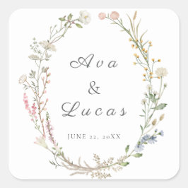 Pegatina Cuadrada Elegante Boda floral de flores silvestres vegetaci