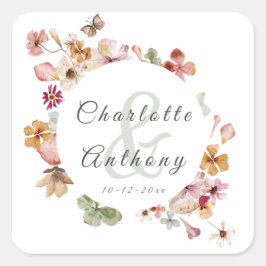 Pegatina Cuadrada Elegante Boda floral elegante en un jardín secreto