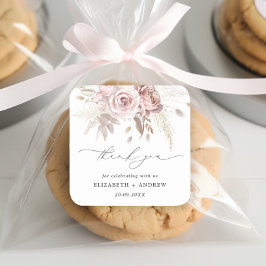 Pegatina Cuadrada Elegante Boda floral Rosa rosa rosado de Rubor