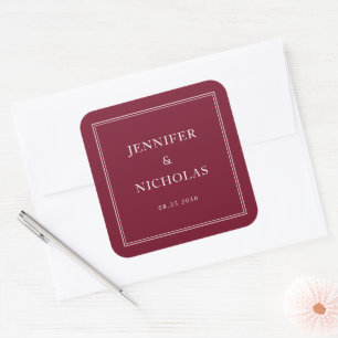 Pegatina Cuadrada Elegante Boda Formal Burgundy