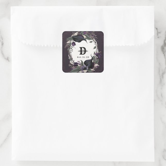 Pegatina Cuadrada Elegante Boda gótico monogramado (Bolso)