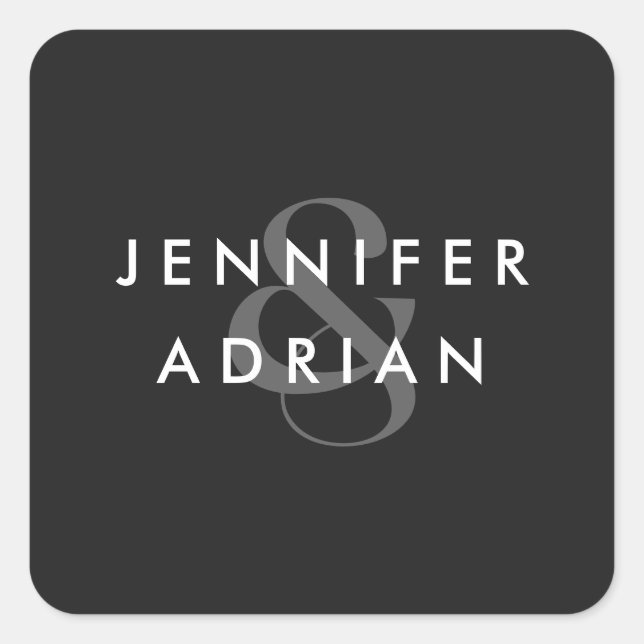 Pegatina Cuadrada Elegante Boda minimalista espeluznante negro moder (Anverso)
