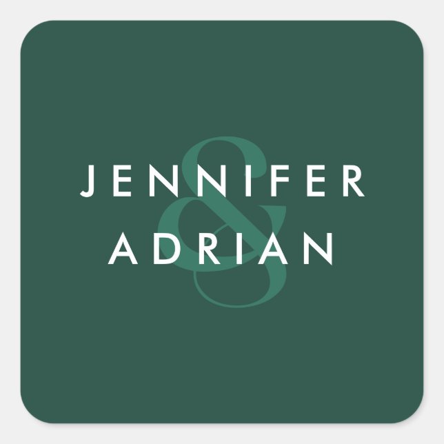 Pegatina Cuadrada Elegante Boda moderado Brunswick verde moderno (Anverso)