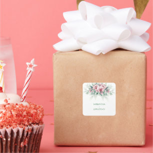 Pegatina Cuadrada Elegante boda moderna Pink Greenarry
