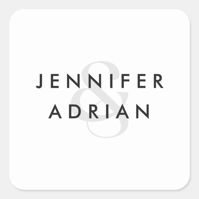 Pegatina Cuadrada Elegante Boda moderno minimalista blanco (Anverso)