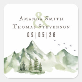 Pegatina Cuadrada Elegante boda sereno de paisaje montañoso verde