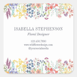 Pegatina Cuadrada Elegante Boho Watercolor Flor silvestre