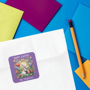 Pegatina Cuadrada Elegante Bunny Garden Semana Santa