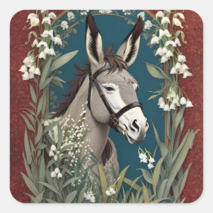Pegatina Cuadrada Elegante burro y Lily de las Flores del Valle