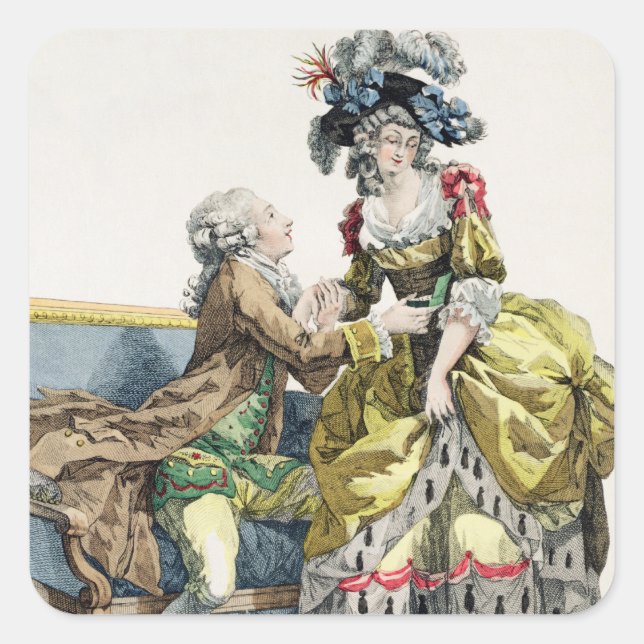 Pegatina Cuadrada Elegante caballero propone a una dama en una 'marg (Anverso)