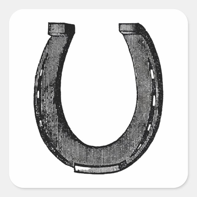 Pegatina Cuadrada Elegante caballo ecuestre vintage herradura (Anverso)