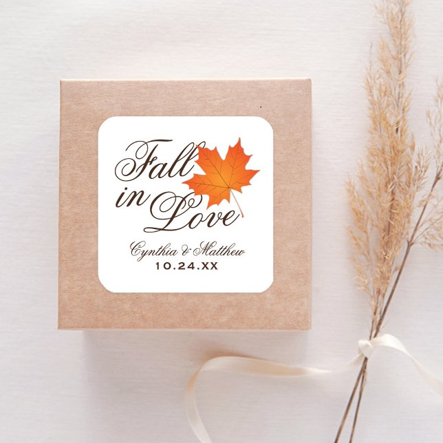 Pegatina Cuadrada Elegante caída en amor Monograma Boda de otoño (Subido por el creador)