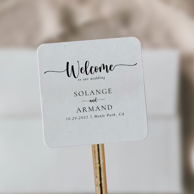 Pegatina Cuadrada Elegante caligrafía clásica Boda bienvenida (Subido por el creador)