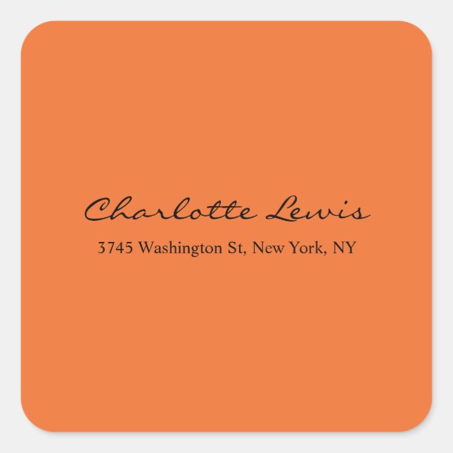 Pegatina Cuadrada Elegante caligrafía Naranja sencillo Texto legible (Anverso)