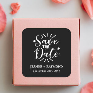 Pegatina Cuadrada Elegante Caligrafía Negra Save the Date Boda