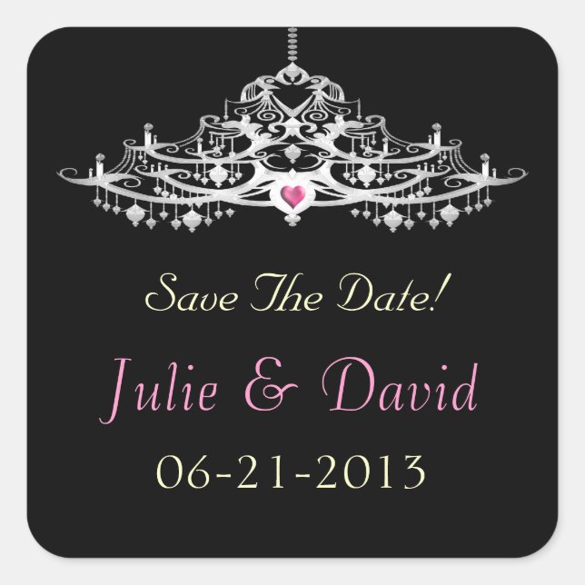 Pegatina Cuadrada Elegante Candelabro Salven Al Boda De Fechas (Anverso)