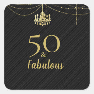 Pegatina Cuadrada Elegante Candilabro de Oro Negro 50 & Fabuloso