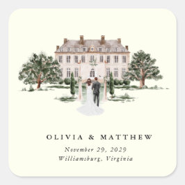 Pegatina Cuadrada Elegante casa de campo | Boda de campo Rancho
