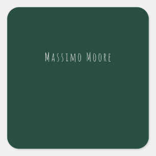 Pegatina Cuadrada Elegante Casual Propio Nombre Plano Verde Oscuro