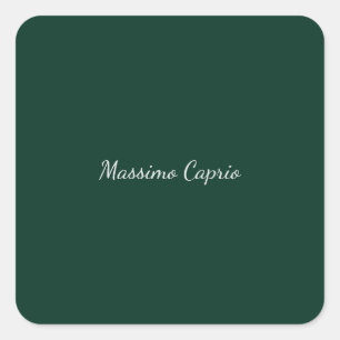 Pegatina Cuadrada Elegante Casual Verde Oscuro Caligrafía Propio Nom