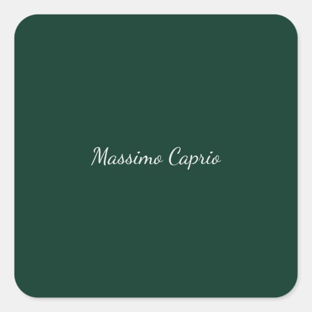 Pegatina Cuadrada Elegante Casual Verde Oscuro Caligrafía Propio Nom (Anverso)