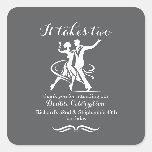Pegatina Cuadrada Elegante celebración de cumpleaños conjunta de par (Anverso)