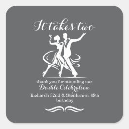 Pegatina Cuadrada Elegante celebración de cumpleaños conjunta de par