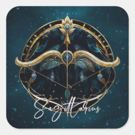 Pegatina Cuadrada Elegante Centaur Zodiac Rótulo Black Gold Sagittar