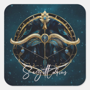 Pegatina Cuadrada Elegante Centaur Zodiac Rótulo Black Gold Sagittar