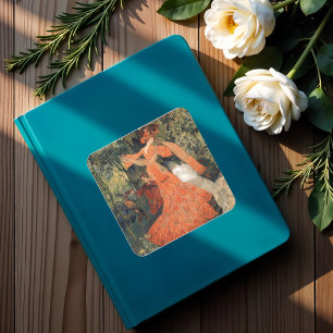 Pegatina Cuadrada Elegante cerca de una primavera, vintage