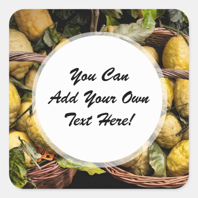 Pegatina Cuadrada Elegante cesta italiana de limón Amalfi Coast Lemo (Anverso)