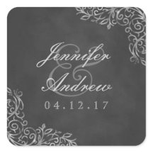 Elegante Chalkboard Filigree Wedding Stickers