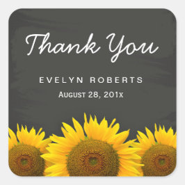 Pegatina Cuadrada Elegante Chalkboard Yellow Sunflowers Gracias