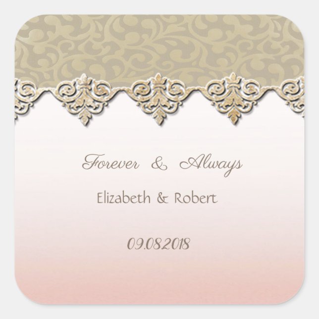 Pegatina Cuadrada Elegante Chic Damask Boda (Anverso)