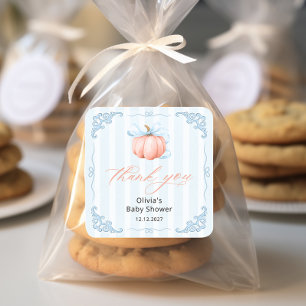 Pegatina Cuadrada Elegante Chico de Calabaza Baby Shower Gracias