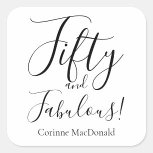 Pegatina Cuadrada Elegante cincuenta y fabuloso cumpleaños número 50