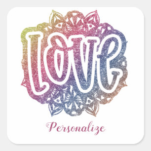 Pegatina Cuadrada Elegante Cita de Amor Purpurina Sparkle Romance