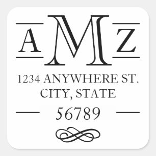 Pegatina Cuadrada Elegante Classic Flourish Monogram Return Address
