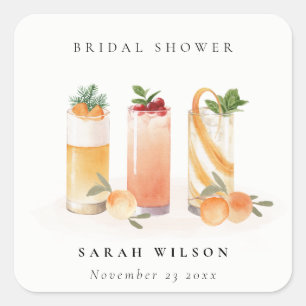 Pegatina Cuadrada Elegante Cóctel de Frutas Lindo Bridal Shower