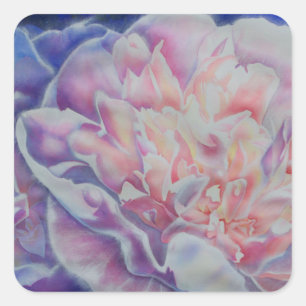 Pegatina Cuadrada Elegante color azul rosa azul pastel acuarela flor